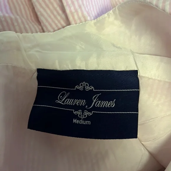Lauren James Dress The Livingston Oxford Dress Pink Seersucker Bow Tie Back - Picture 7 of 9